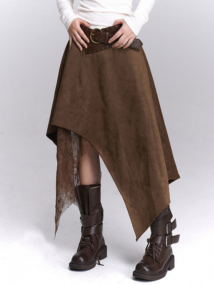 mit modischem Spitzentaschentuchsaum, Kaffeerockdetails, Wasteland Patchwork, Millard Wildleder