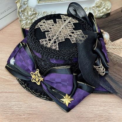 Red/Purple&Black Halloween Star Decorated Bowknot Details Mini Hat