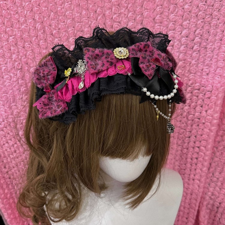 Hairband Chain Print Gyaru Pearl Lace Leopard Hime Fashion with Five-Color