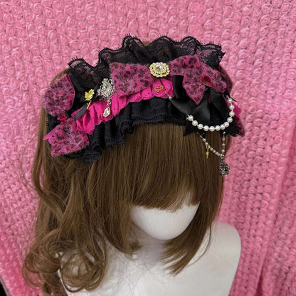 Hairband Chain Print Gyaru Pearl Lace Leopard Hime Fashion with Five-Color