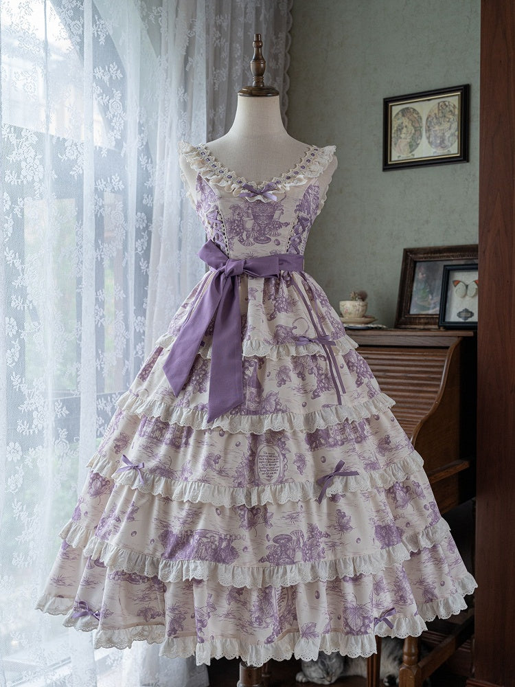 Lila Lolita Kleid mit abnehmbarem Traubensaum und veränderbarem Druck