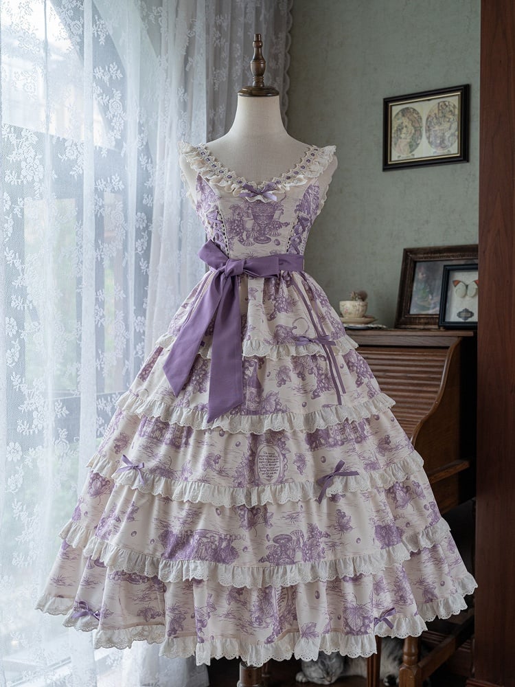 Print Detachable Grapes Changeable Dress Hem Purple Lolita Length