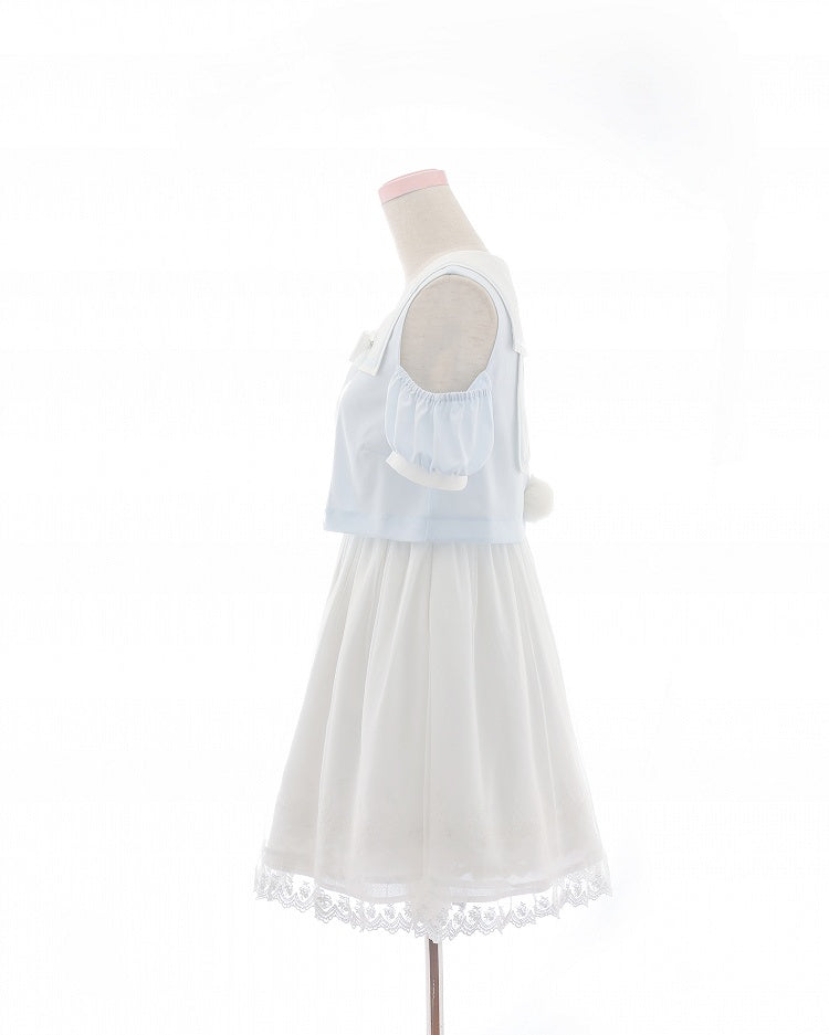 首輪 ピンク/ブルー ウサギの耳としっぽのディテール セーラーシフォンバック