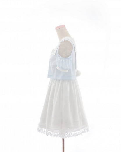 首輪 ピンク/ブルー ウサギの耳としっぽのディテール セーラーシフォンバック