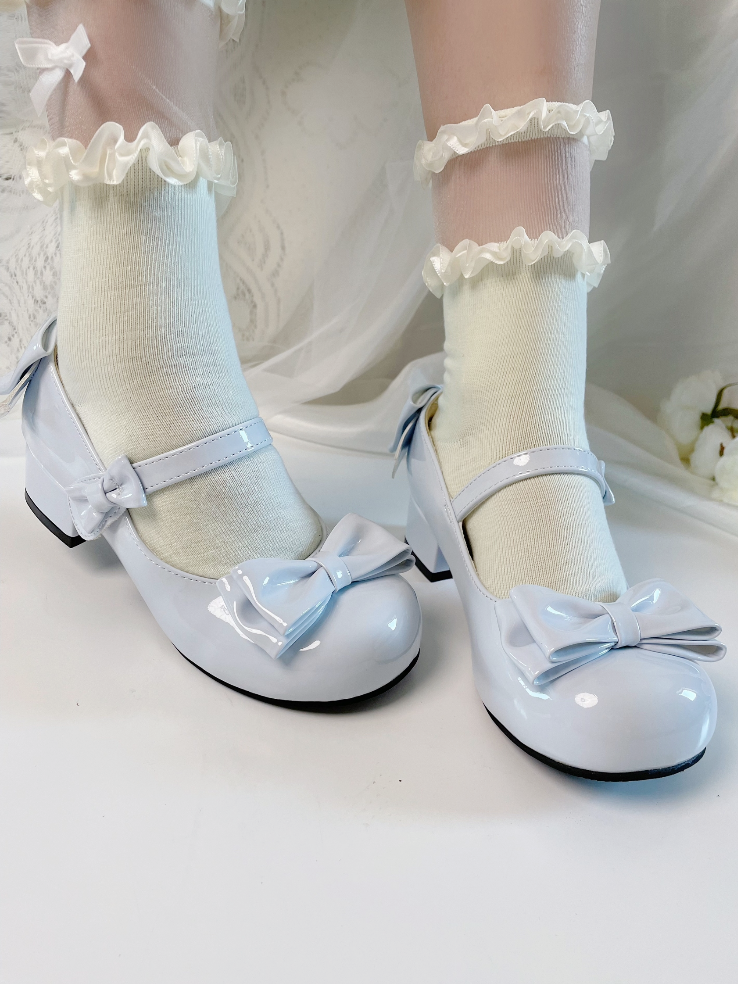 Light Blue Bow Round Toe 3.5CM Block Heel Lolita Shoes