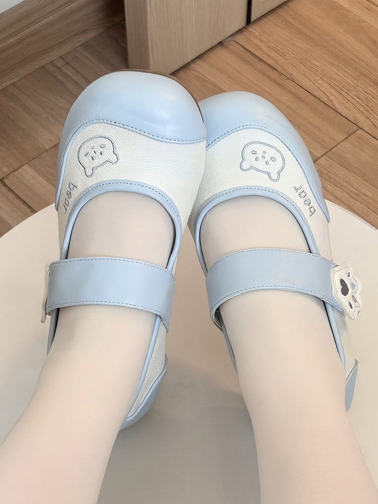 Light Blue Bear Theme Sweet Lolita Mary Jane Shoes by Honey Bear