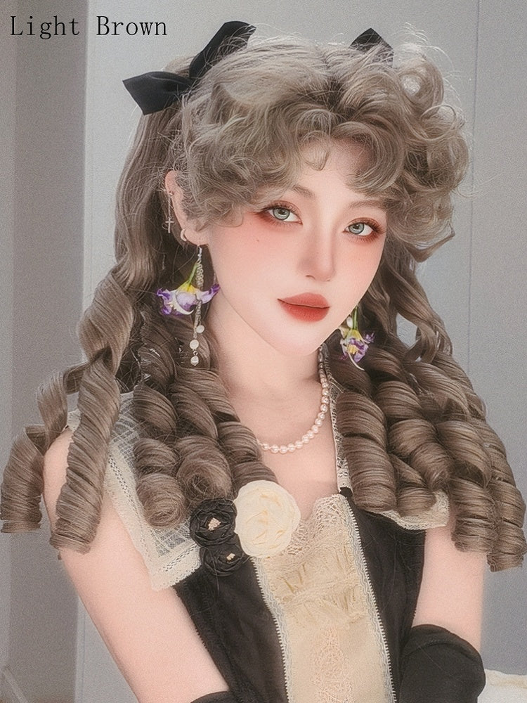 ウィッグ ブラウン/ブラウン/ブラック クリップ ショートクロー ダブルローマン+ポニーテール ライトカーリーバング 50CM