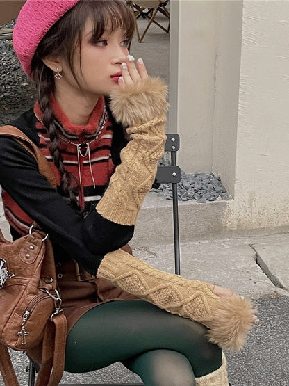 Options Gloves Plush Cuffs 6 Knit Long Color Fingerless