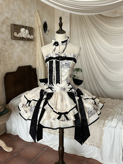 Elegant Classic Lolita Jumper Skirt with Pearl and Lace Accents - Magic Skirt Cat