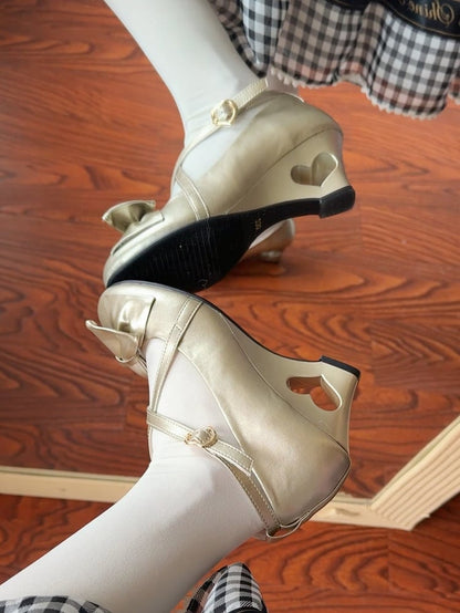 Heart Heels Snap Heel Mid-wedge Cutout Design Lolita Golden Elegant with