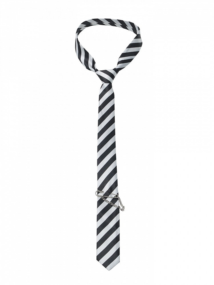 Striped Detail Black with Pin White Necktie