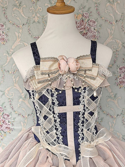 with and Bow Brooch Bead Red/Apricot Lolita Flower Accents