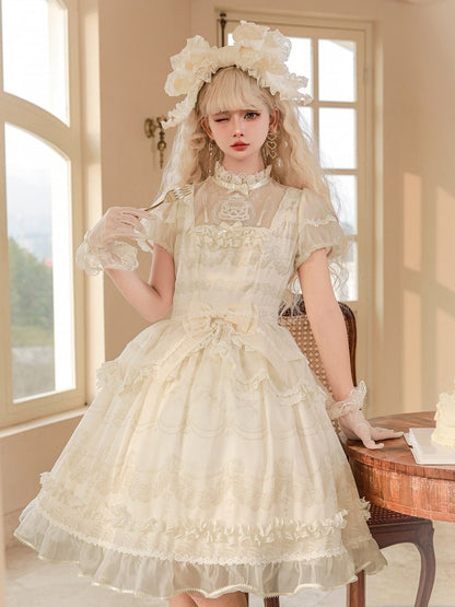Lolita White One Short Piece Sleeves Neckline Illusion Creamy
