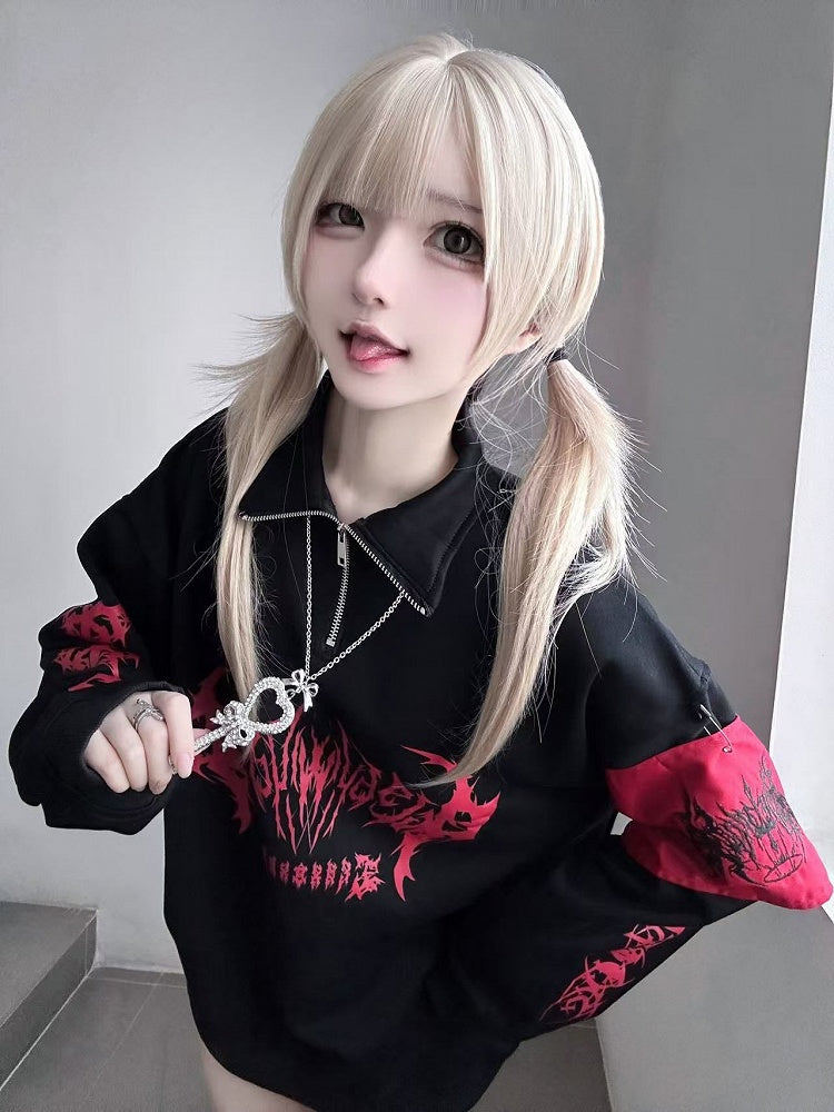 Purple Pullover / Zipper Neckline Sweatshirt Kei Black Red Jirai Gothic with in