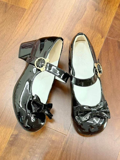 Bow Black Toe Buckle Bear Sweet Lolita Shoes Mid-heel - 5cm Round Accents in