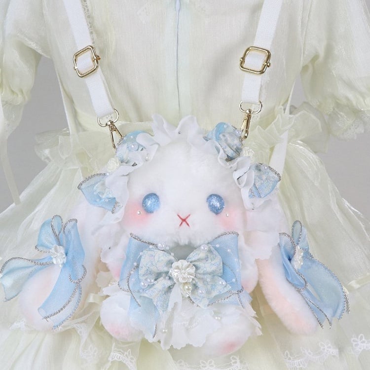 Bunny Flower Convertible Bowknot with White Blue Accents Bag Strap Plush