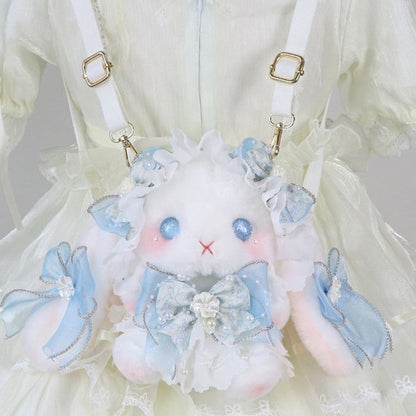 Bunny Flower Convertible Bowknot with White Blue Accents Bag Strap Plush