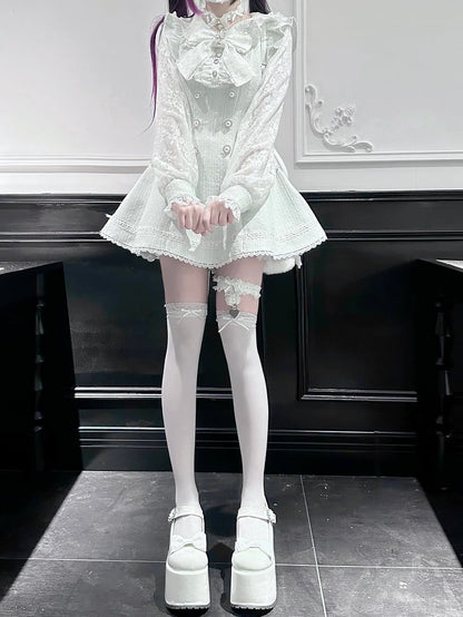 Tweed Shorts Long-Sleeve Matching Lace Kei Blue Fresh Light Dress Jirai + Set