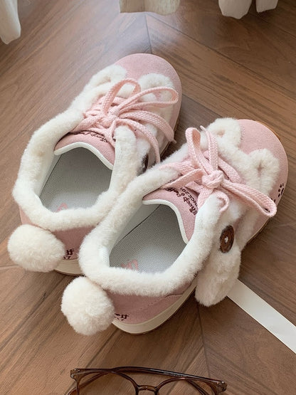 Sweet with Accents Ears Tail Paw Embroidery Sneakers Print - Plush Pink Dog Lolita