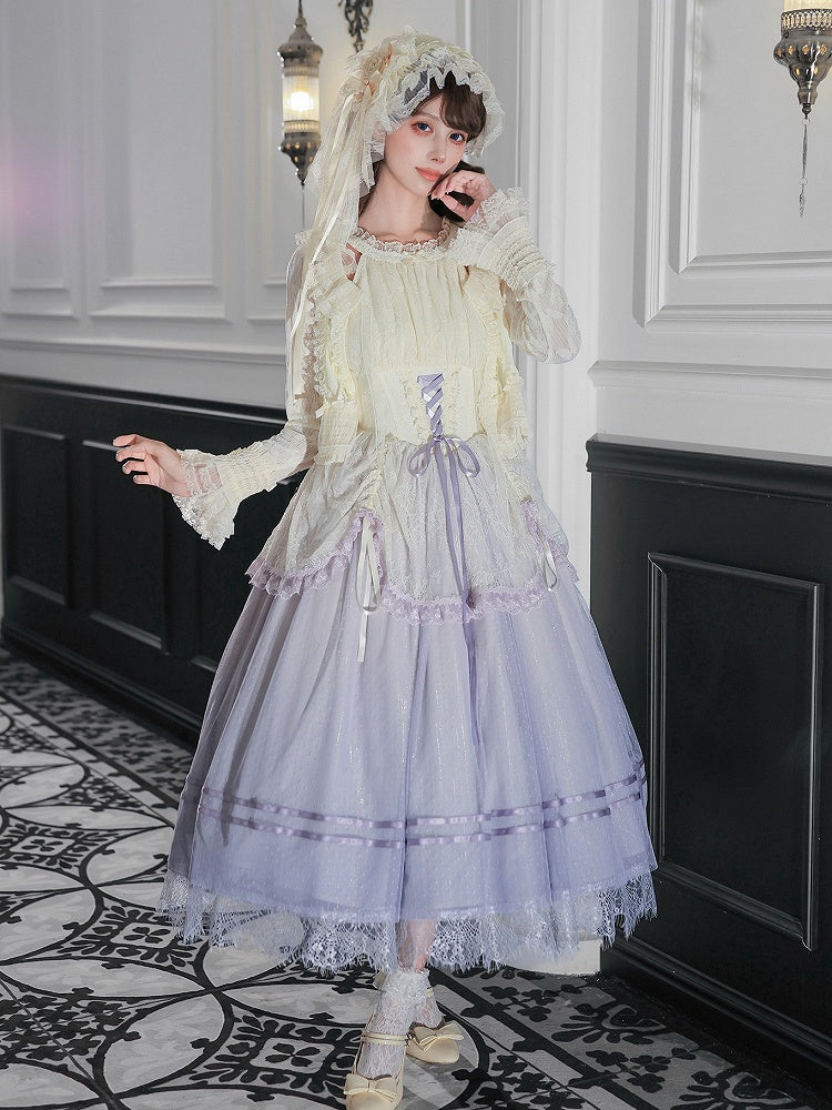 Purple Classic Gradient Lolita JSK Set with Cardigan and Hair Items - With PUJI
