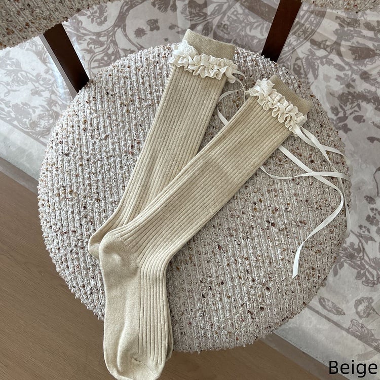 with Warm Colors Bowknot Socks Trim and Straps Calf Lace 5