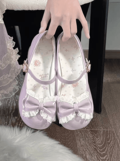 Mary Bow Sweet Mid-heel Accents Toe with Janes Purple Round - PU Lolita