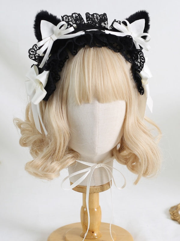 Sweet 5 Detachable Lace Kitty Hairband Lolita with Ears Colors Plush Bowknot