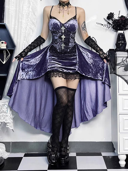 Mermaid Lace Halloween Purple with Dress Slip High-Low Black Cross Gothic Embellishments