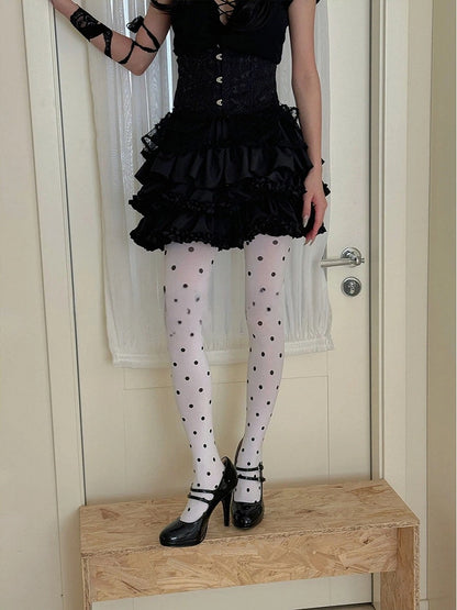White Sweet Dot Style) (Vintage Black Polka Pantyhose