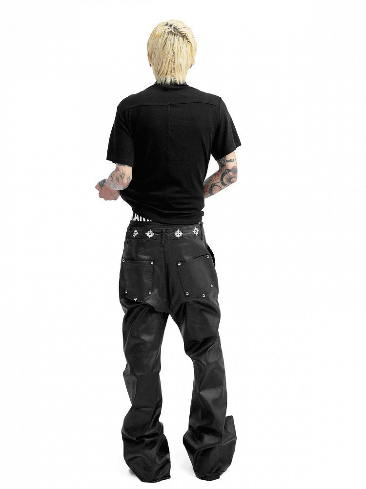 Black Coated Wax Flared Jeans Punk Style - DETW OnLine