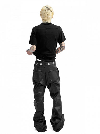 Black Coated Wax Flared Jeans Punk Style - DETW OnLine