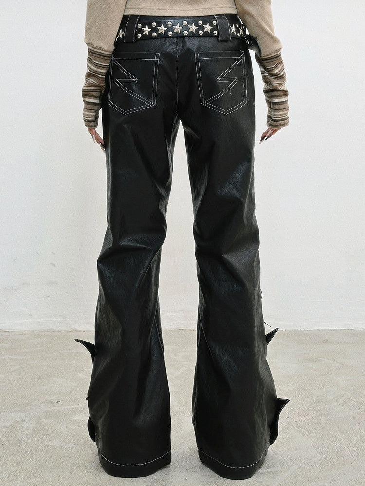 PU Punk Rock Black with Lace-Up Details Pants