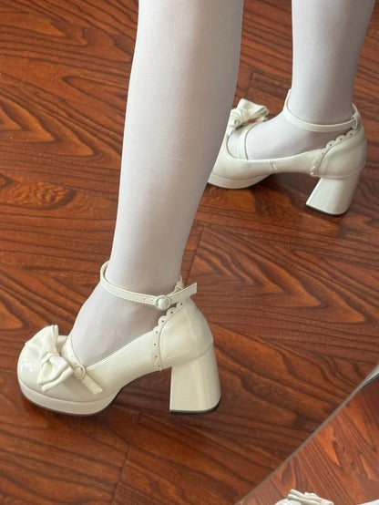 Snap White High-heel Elegant Janes Closure Lolita - Mary Toe Round