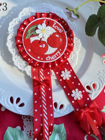 Applique 7 Bowknot Cherry/Strawberry/Cake Options Details
