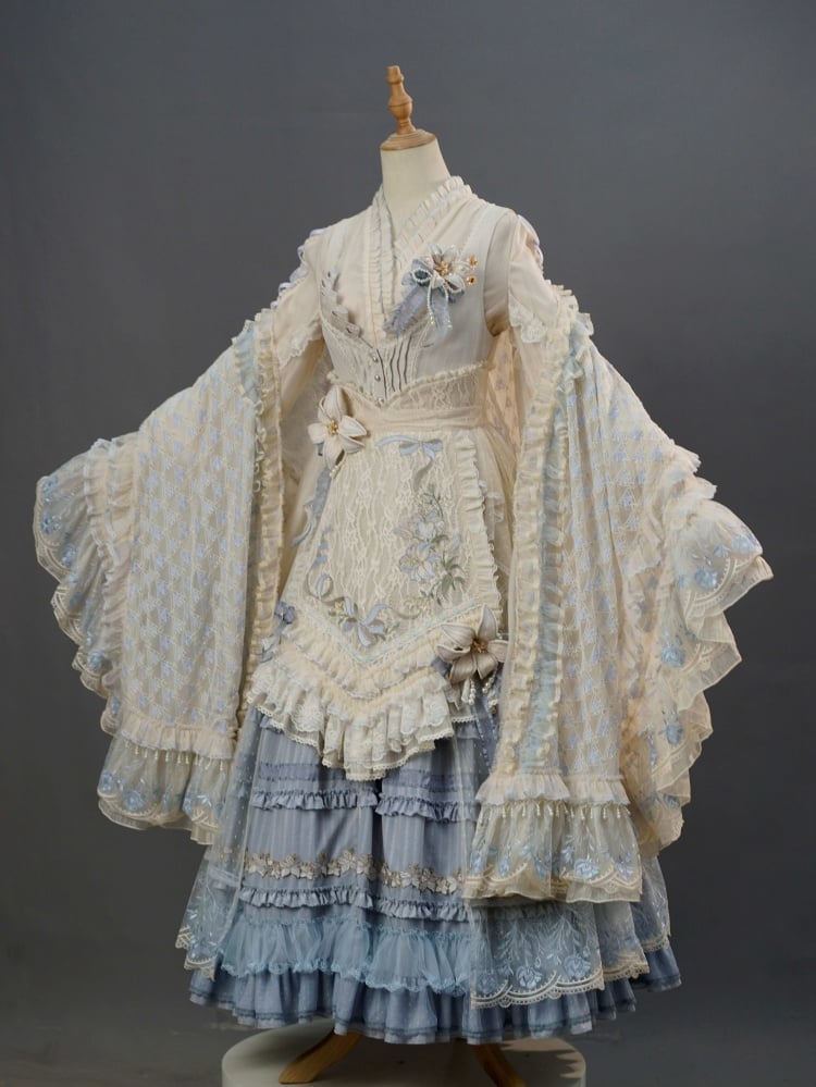 Blue Front Button Placket Lily Elegant Classic Lolita JSK Full Set Pink House