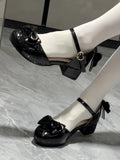 Low-heel Decor Leather PU with Bow Sandals Black in Elegant