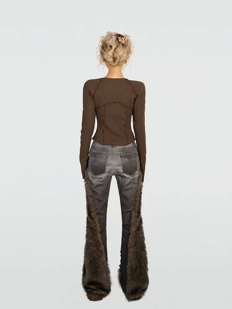 Lace-Up Coffee Vintage Long Sleeve Blouse