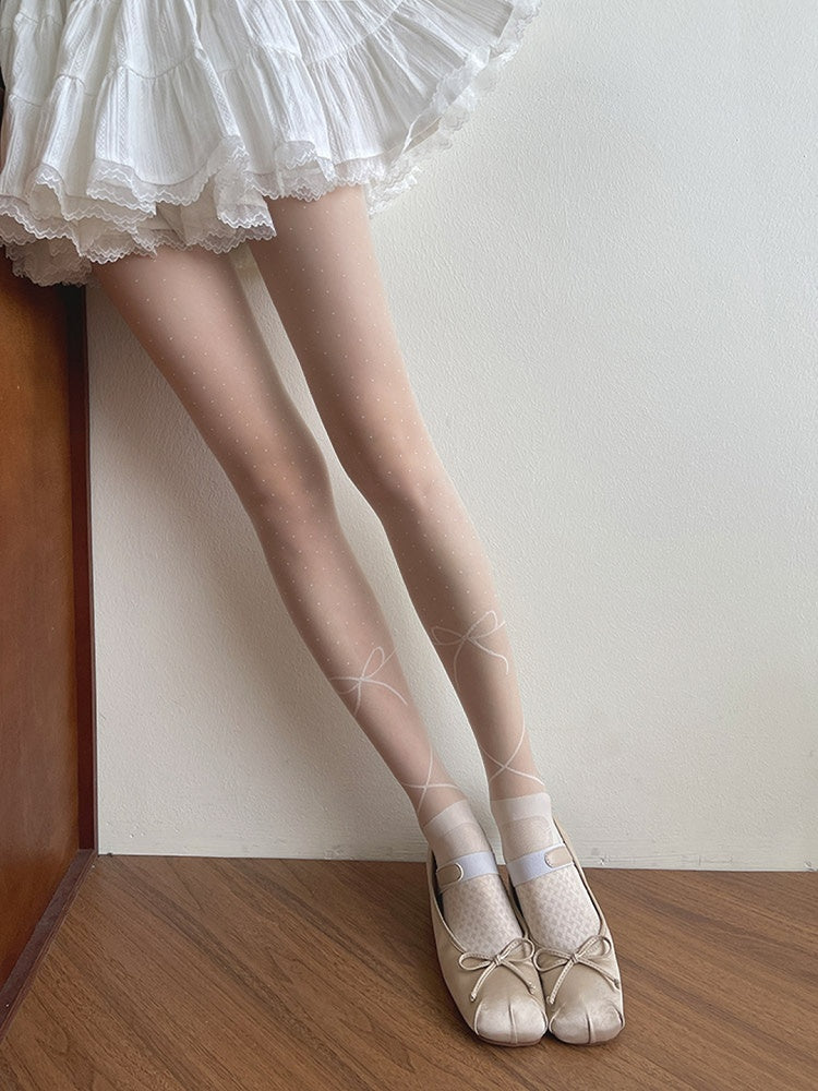 Pattern White Tights Bowknot Polka-dot Lolita Print