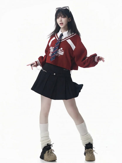 with Collegiate Version Faux Wine Long/Short Blue Star Sweatshirt Red/Navy Two-Piece Print in