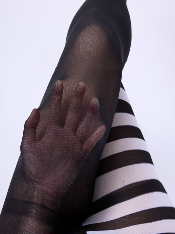 Gothic Tights Striped Asymmetrical Pattern Design White Black