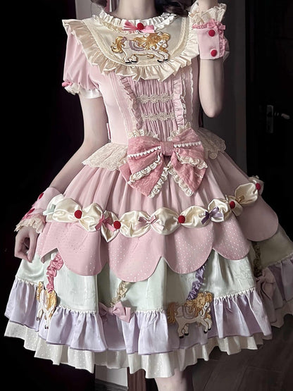 Pink Lolita Wrist Cuffs with Ruffle Details - Sweet Dream