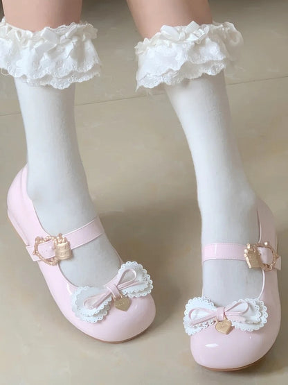 Multi-layer Cake Bows Light Pink Buckle Low Heels with Sweet