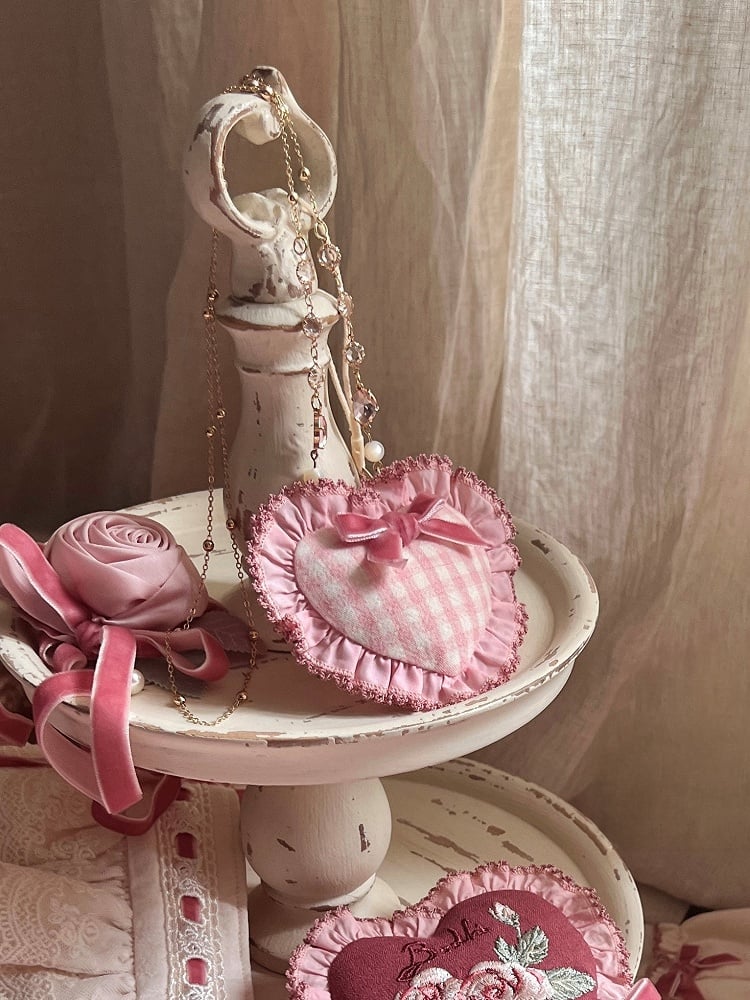 Rose Checkered Heart-shaped Pendant Sweet Lolita Necklace - Bodhi Original Design