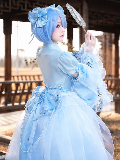 Taille Plus Top Princess Boned Verfügbare volle Größen + Set Blauer High-Low Lolita Rock