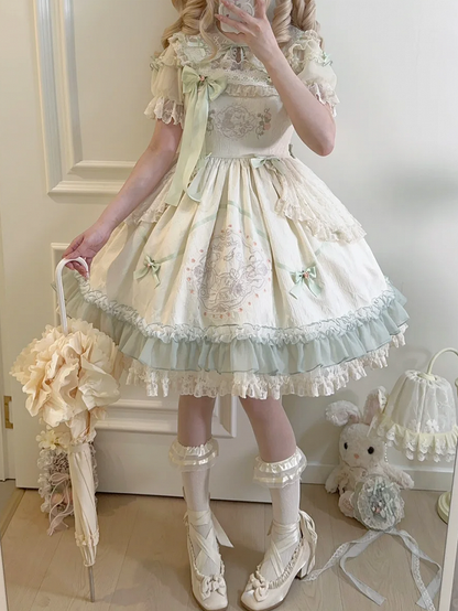花柄ウエストハイスカート テディ刺繍ジャンパー ロリータと布の蝶結び