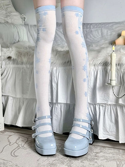 Lolita Blue Over-knee Pattern Stockings Snowflake