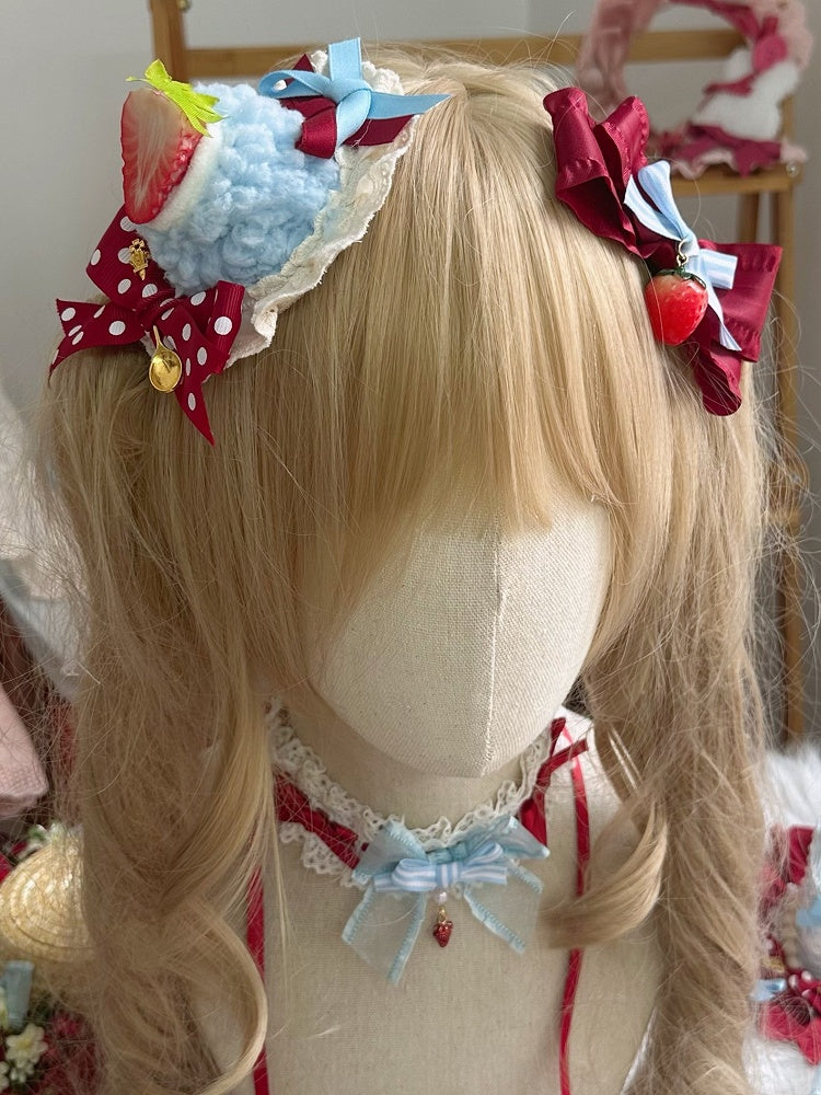 Strawberry with Hairclip Bowknot Charm Red Blue