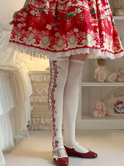 Old School Lolita Overknee-Strümpfe mit Schleife