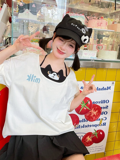 猫Tシャツ フェイクホワイト ホルターネック ツーピース
