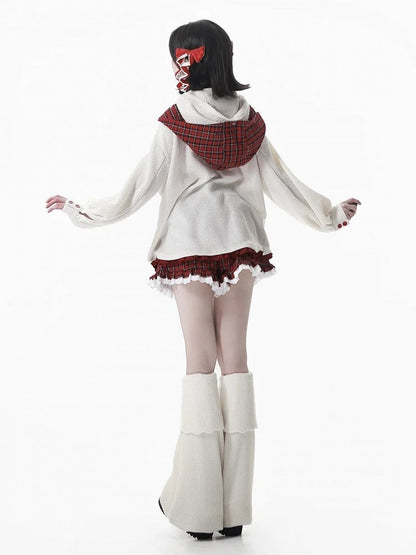 Trim Shorts Plaid Cuff with Red Ruffled Lace